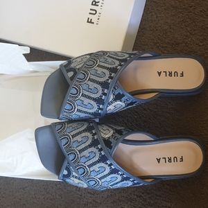 Never worn FURLA Blue cross mule sandal size 6.5